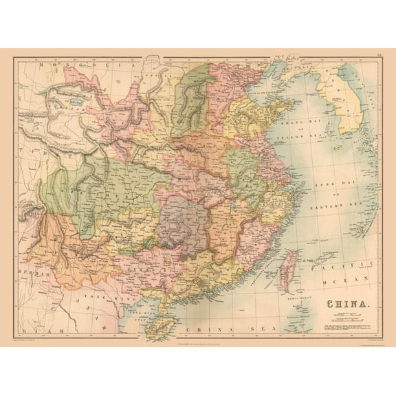 Historic Map - China - Black 1867 - 30.44 x 23 - Vintage Wall Art