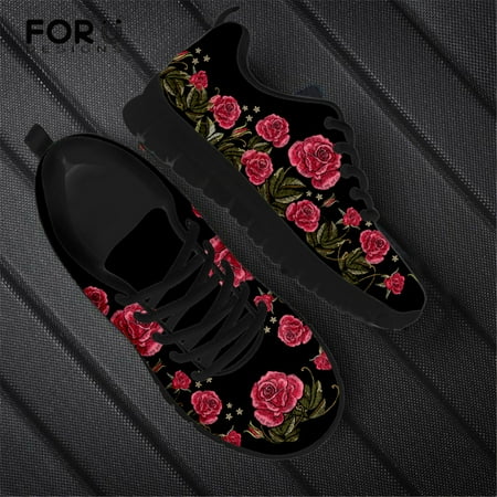 

Embroidery Rose Printed Women s Flats Shoes Casual Sneakers Air Mesh Shoes Woman Light Walking Footwear Drop Ship