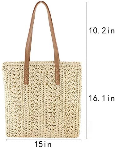 LinYooLi Women Straw Crochet Tote Bohemian Summer Beach Bag Large Handmade Shoulder Bag
