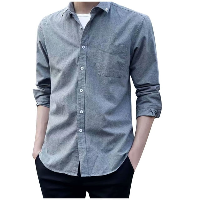 COM1950s Chemises pour Hommes, Robe à Manches Longues, Chemise en Lin à Manches Longues pour Hommes, Chemise Boutonnée Unie, Chemises à Manches Longues pour Hommes