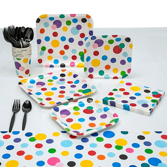 Fun Express Polka Dot Tableware Kit 107 Pieces