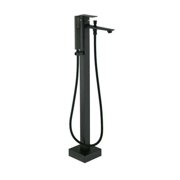 CASAINC 1-Handle Floor Mount Freestanding Tub Faucet with Handheld Shower in Matte Black