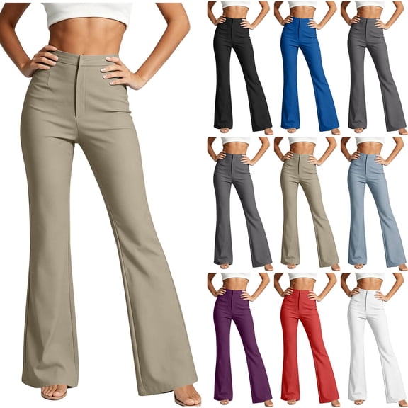 Bloomae Women's Wide Leg Bootcut Dress Pants High Waisted Stretchy Work Pants Business Casual Pull On Flare Office Slacks with Pockets
