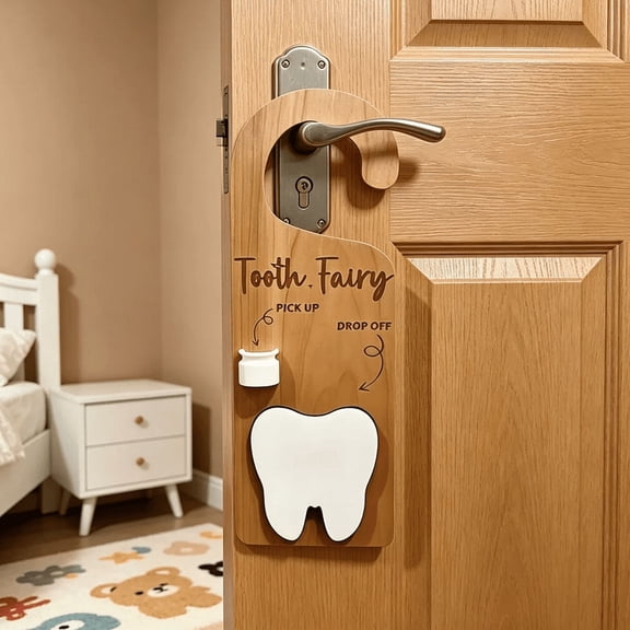Door Hanger for Kids Tooth Fairy Holder Inspiring Habits and Celebrating Lost Teeth Indoor Wood Decoration 25 cm