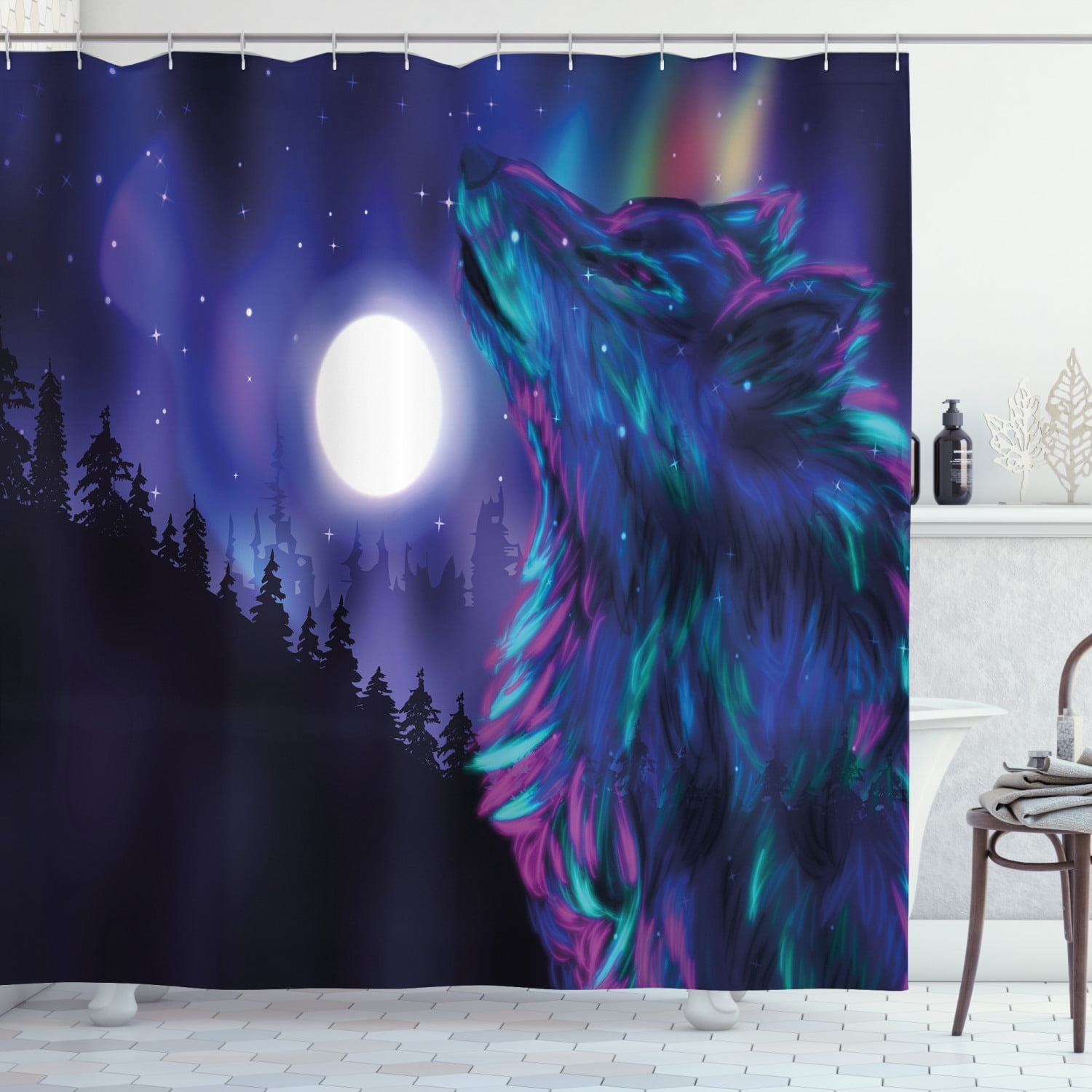 Wolf  Wild Animal In Forest Picture Waterproof Fabric Shower Curtain Bathroom 