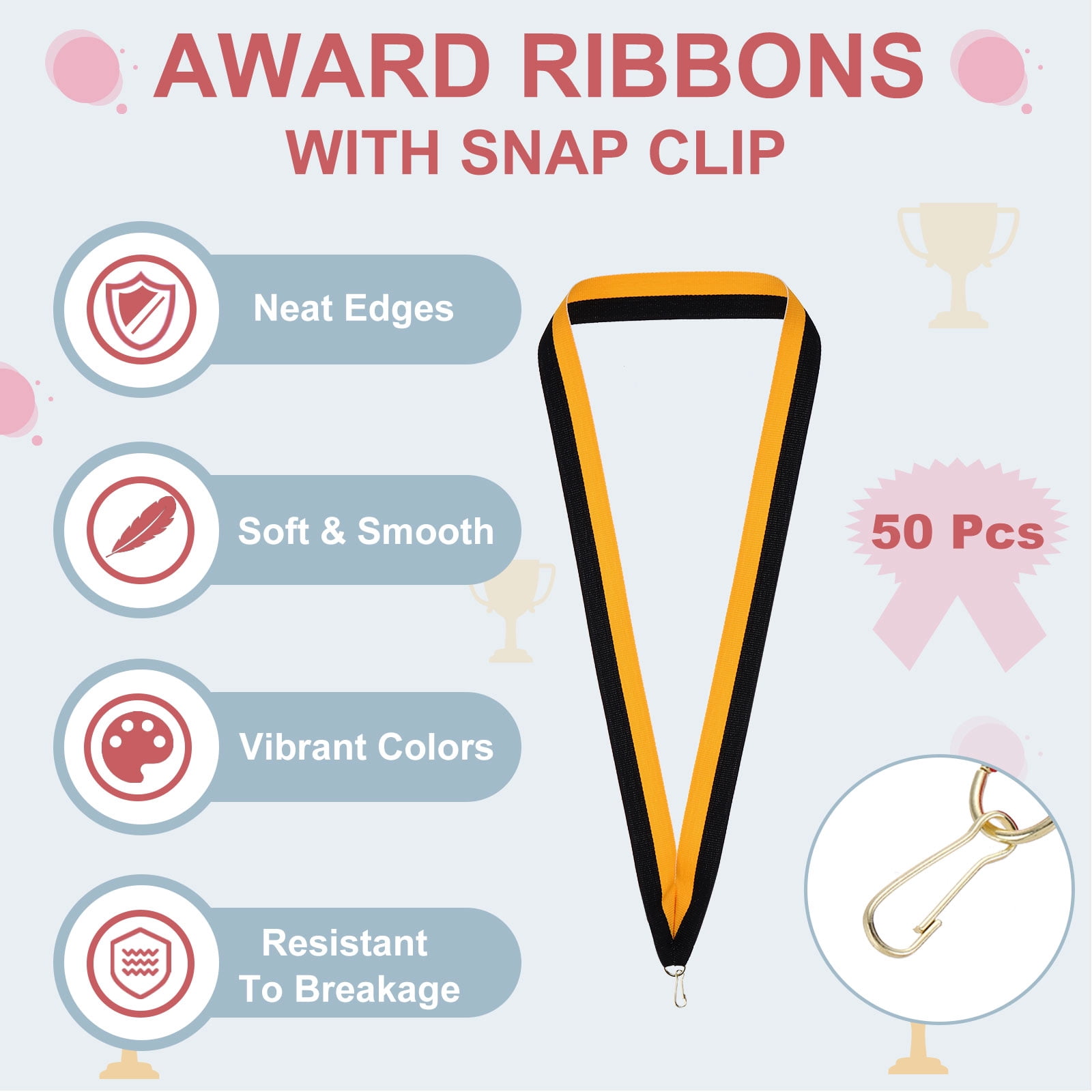 Uxcell 50Pcs Award Neck Ribbons with Snap Clip Medal Lanyards Yellow/Black
