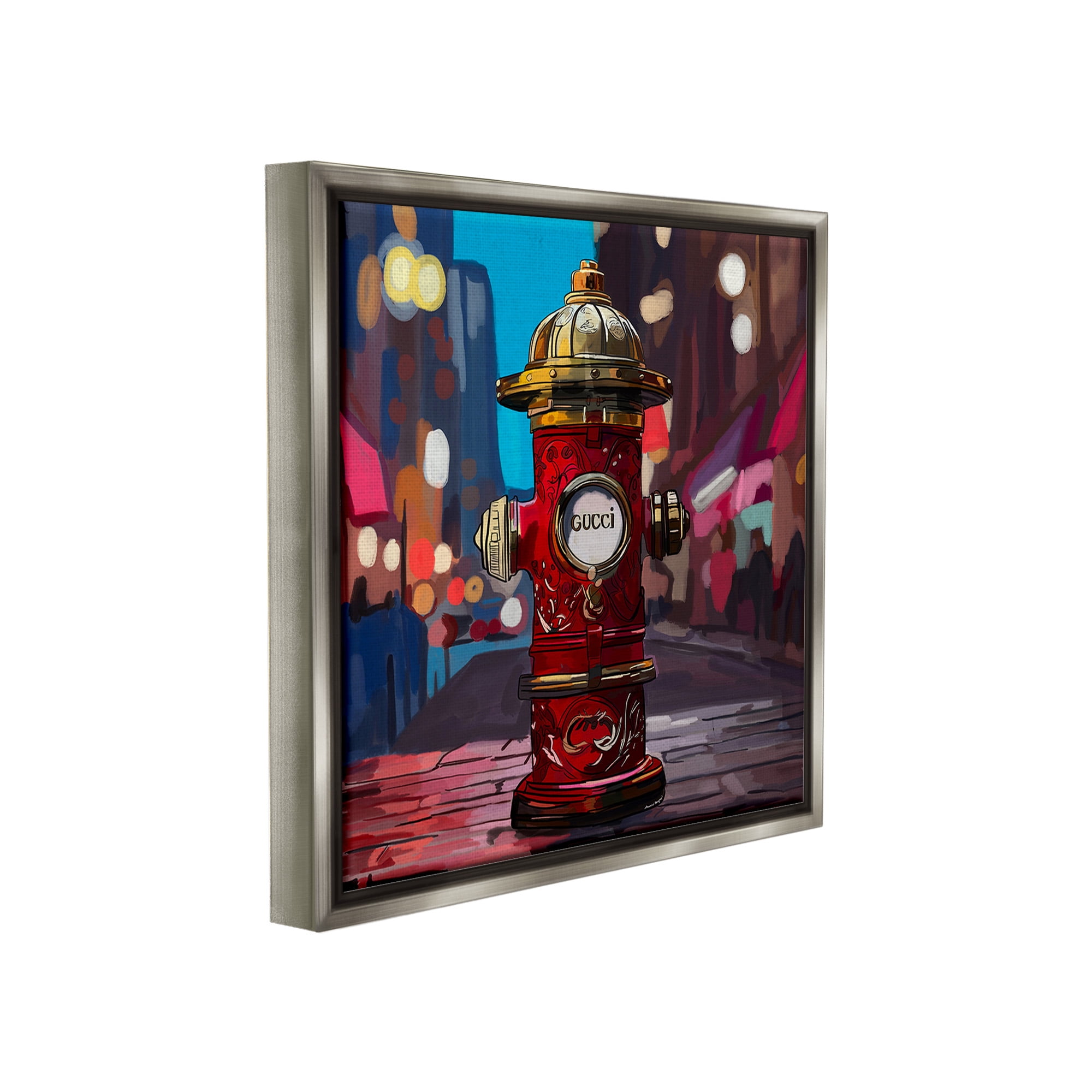 Stupell Industries Vivid Glam Hydrant Abstract Painting Gray Floater Framed Canvas Art Print Wall Art, 25 x 25