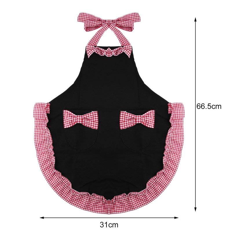 Cotton Blend Women's Apron With 2 Pockets Cute Bowknot Apron Durable Cooking Kitchen Restaurant Bib Dress by