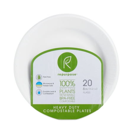 Repurpose 100% Compostable Plant Based 6 Inch Dinner Plates, 20