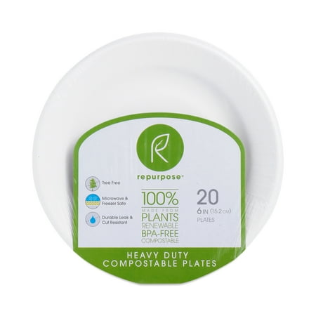 6 Inch Base Plate - Repurpose 100% Compostable Plant Based 6 Inch Dinner Plates, 20 ct.