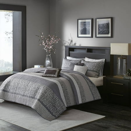 6pc Full/Queen Harmony Jacquard Reversible Quilt Set Gray/Taupe - Madison Park