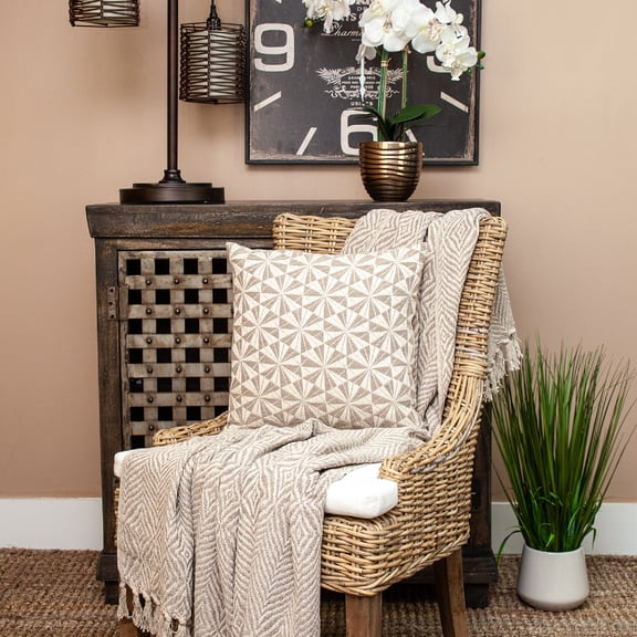 Nassau Collection Embroidered Geometric Triangle Throw Pillow - 16” - Beige and Brown