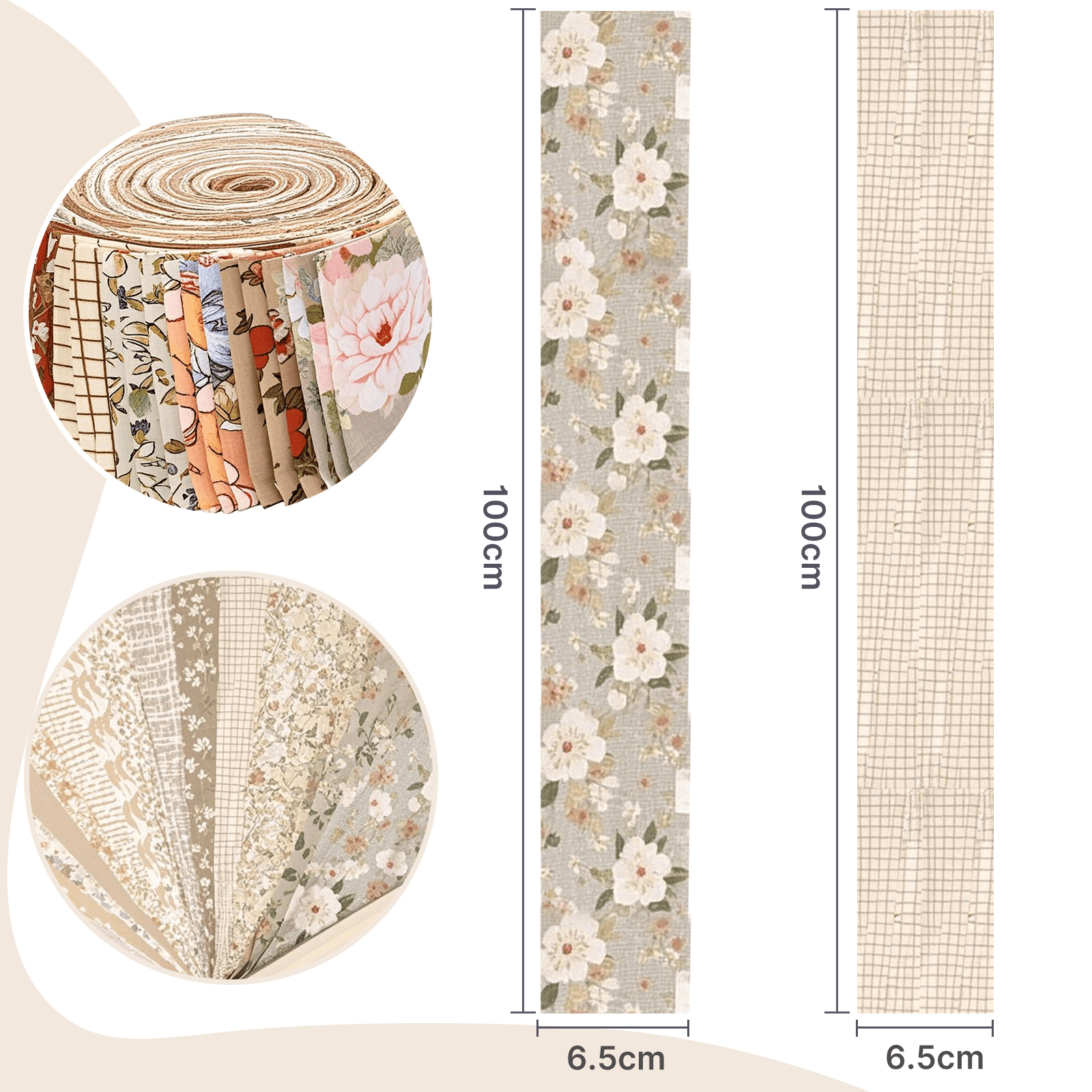 iMzoon 42 Pcs Jelly Roll Fabric Strips for Quilting Sewing-2.6 Inch Precut Cotton Floral Fabric Strips Bundles, Perfect Quilting Fabric for Sewing,DIY Sewing Supplies(Brown)