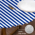 thumbnail image 3 of Navy Blue Stripe Round Tablecloth, Fitted Table Cover with Elastic for 36"-44" Round Tables, Modern White Vertical Striped Geometric Table Cloth Outdoor Indoor Dinning Party Waterproof Tablecloths, 3 of 7