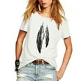 thumbnail image 2 of Women T Shirt Feathers Printed Short Sleeve T-Shirt Casual Loose Tops Tees,White,L, 2 of 5