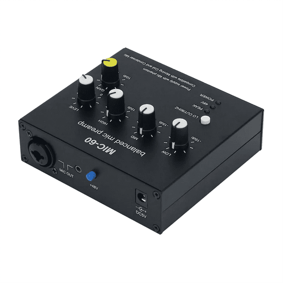 MIC-60 3-Band Equalizer Balanced Mic Preamp Microphone Preamplifier with DC Cable and 6.5mm Cable
