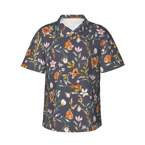 Fotbe Wildflowers Camisa Hawaiana para Hombre Unisex – Camisa Casual de Verano con Botones de Manga Corta de Algodón y Lino,3X-Large