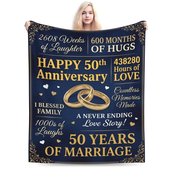 Gifts for 50th Anniversary Blanket, 50 Years Anniversary Golden Wedding Gifts for Couple Parents Grandparent, 50th Wedding for Husband Wife, 50 Years of Marriage Throw Blanket 50x40