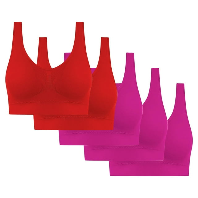 5PC Women's High Impact Sports Bra - Seamless Wireless Support | Comfortable Workout Bralette with Pad Insert Slots