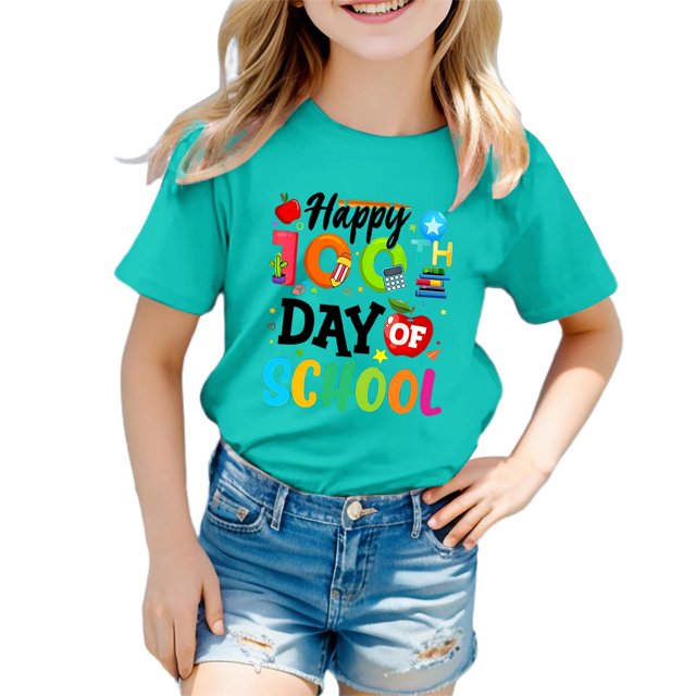 TZEWGL T-Shirts For Child Cartoon Bear Print Round Neck Loose Short Sleeve Top For Newborns size 3-4T