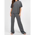thumbnail image 2 of Bslissey Women's Summer Stripe Print Outfits Short Sleeve T-shirt Tops with Elastic Waist Trousers 2Pcs Ladies Soft Long Pants Sets for Loungewear Streetwear, 2 of 6