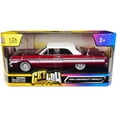 thumbnail image 3 of 1964 Chevrolet Impala Lowrider Hard Top Candy Red Metallic with White Top Get Low Series 1/24 Diecast Model Car by Motormax, 3 of 3