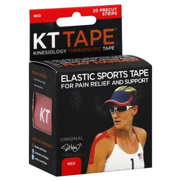 KT Tape, Original Cotton, Elastic Kinesiology Athletic Tape, 20 Count, 10” Precut Strips, Red