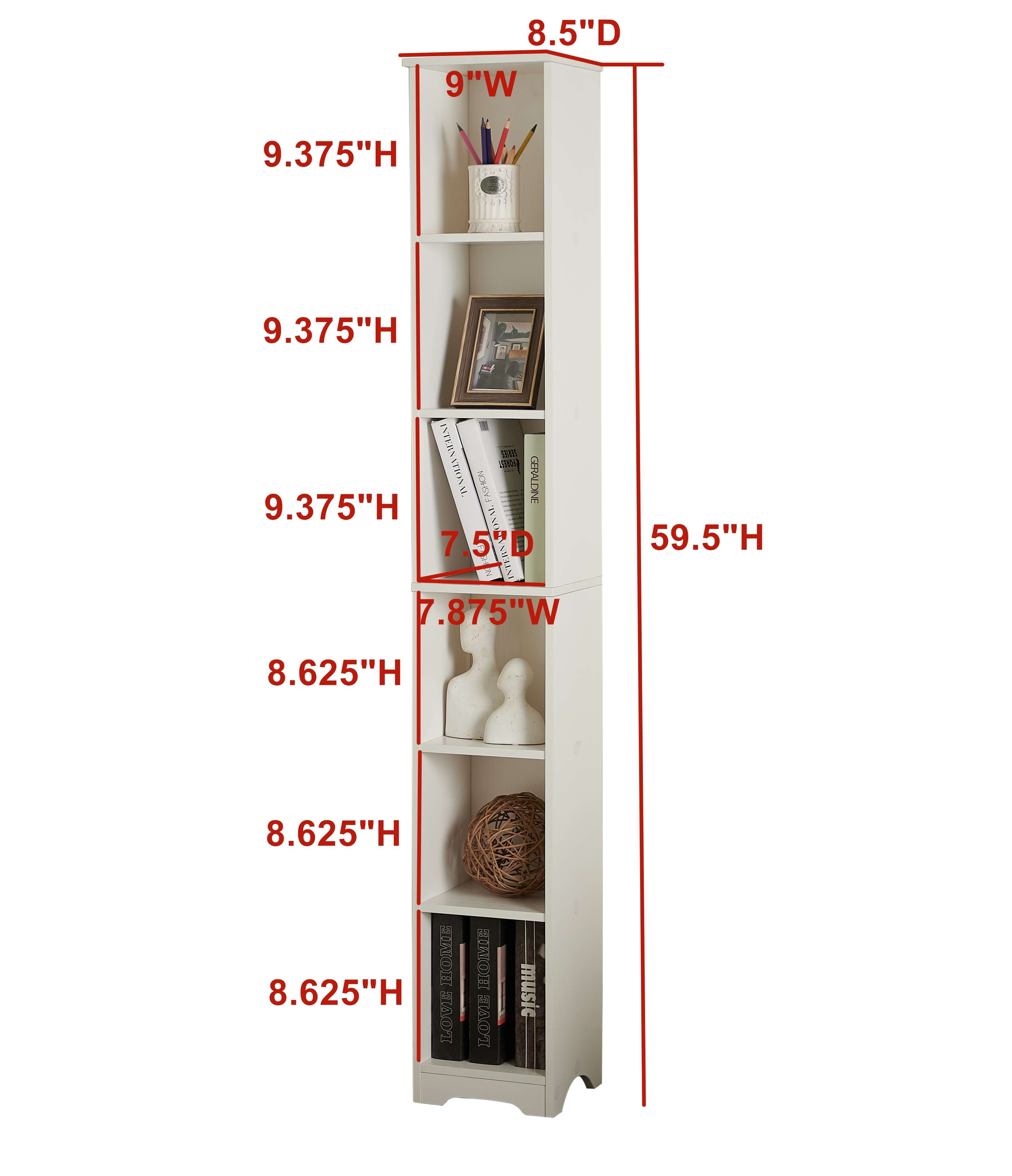 Kings Brand Furniture Mora 6-Tier Tall Narrow Slim Bookcase, White