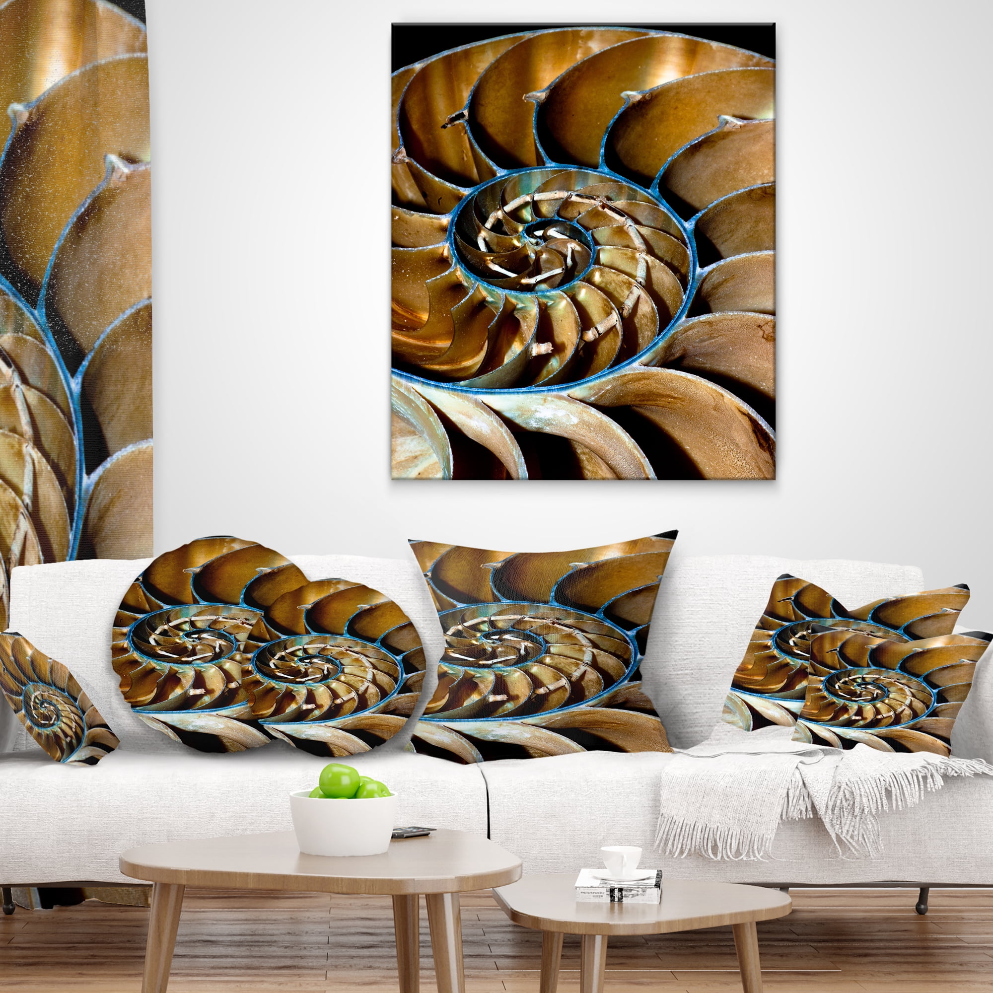 Designart Brown Large Nautilus Shell - Contemporary Throw Pillow - 12x20