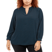 Anne Klein Women's Plus Dot Print Top Black Size 1X