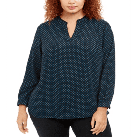 Anne Klein Women's Plus Dot Print Top Black Size 1X