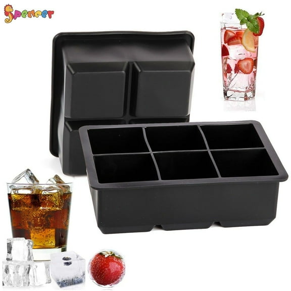 Spencer 4/6 Slot Silicone Large Ice Cube Tray Reusable Ice Cube Mold for Whiskey Party Bar Cocktails Drink