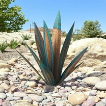 Rungungde 25“ Tequila Rustic Art Sculpture, DIY Metal Agave Plant Outdoor Garden Statue Decorations, Metal Tequila Hand Painted Statue Ornaments with 9 Leaves for Garden Yard Patio Decor