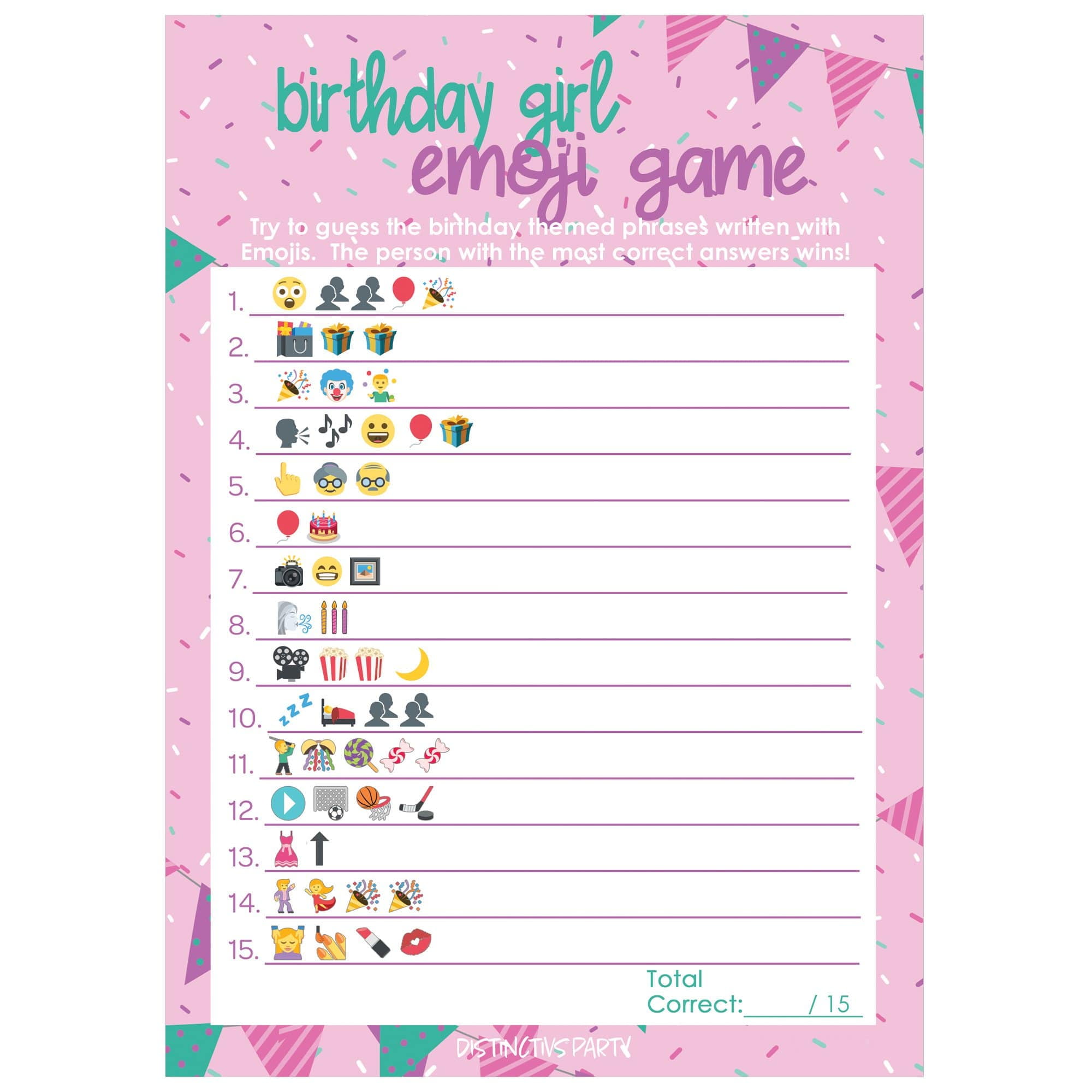 Blodig dannelse detaljeret Pink Sprinkles Girl Birthday Party Emoji Game – 10 Cards - Confetti  Sprinkles - Distinctivs - Walmart.com
