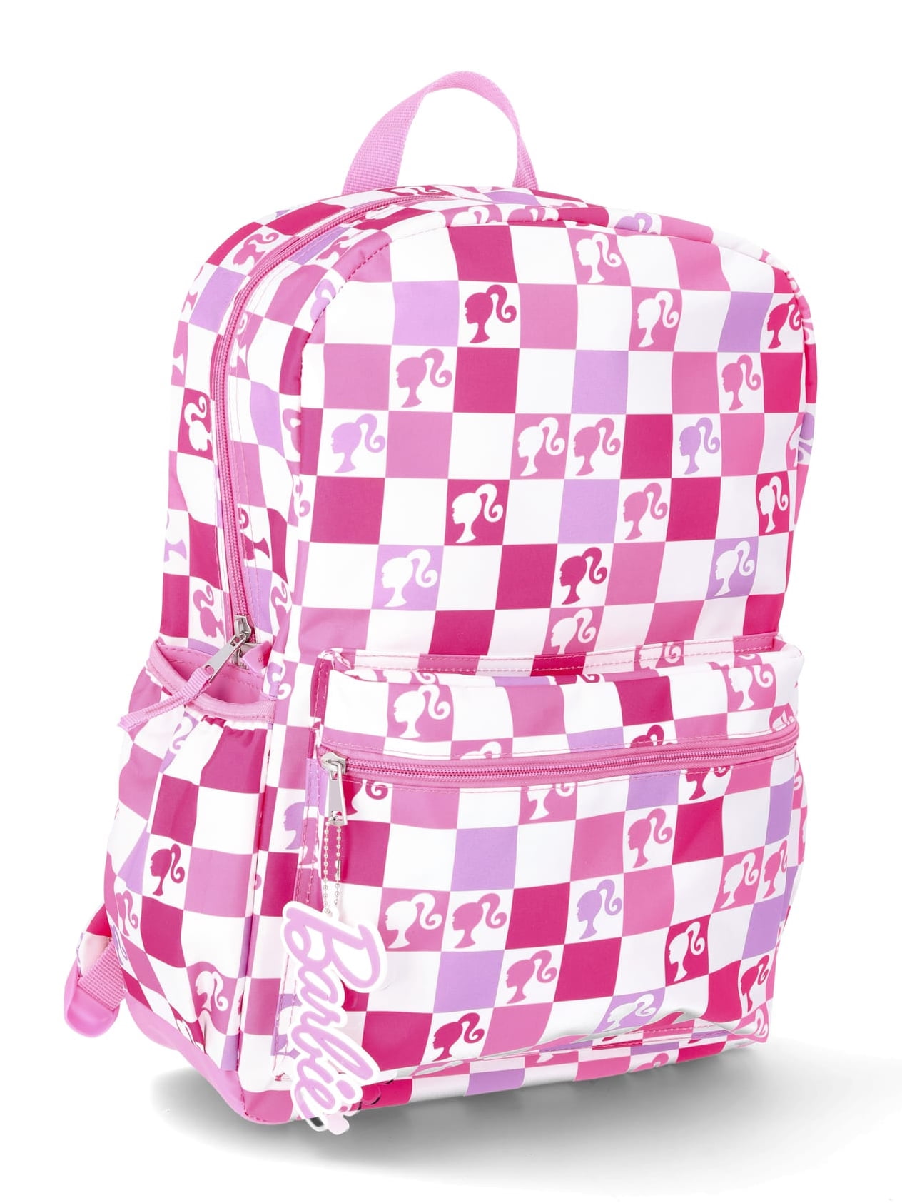 Mattel Barbie "Check It" Girls' 17" Backpack and Keychain, Pink Checkered