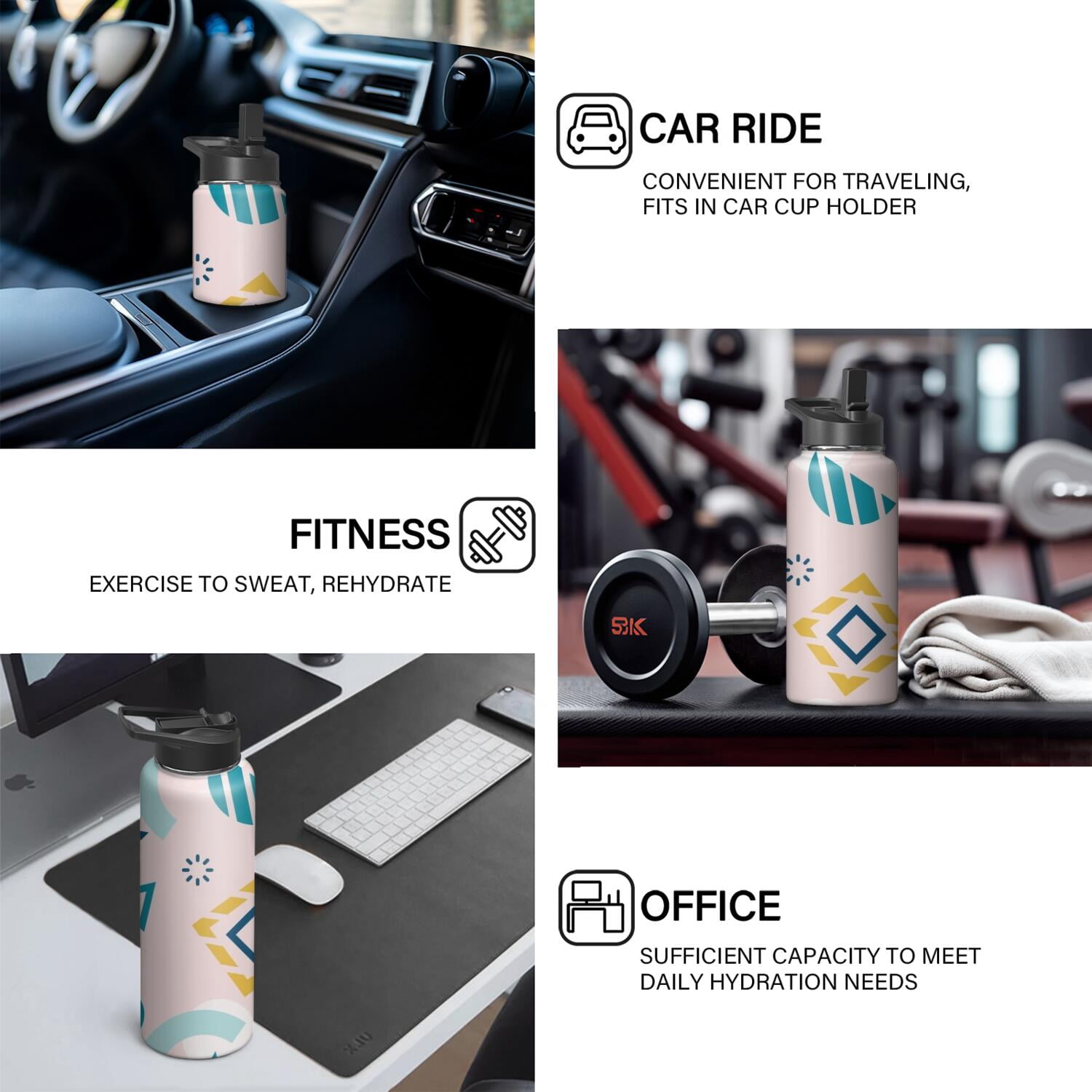 Modern 18 oz Insulated Stainless Steel Water Bottle with Straw & Cleaning Brush , Leakproof, BPA-Free, 304 Stainless Steel, Wide Mouth, Travel Mug for Car, Gym, Office