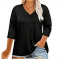 thumbnail image 2 of Leesechin Women Plus Size Tops V Neck 3/4 Sleeve Casual T Shirts Loose Basic Tunic Tees Black, 2 of 9