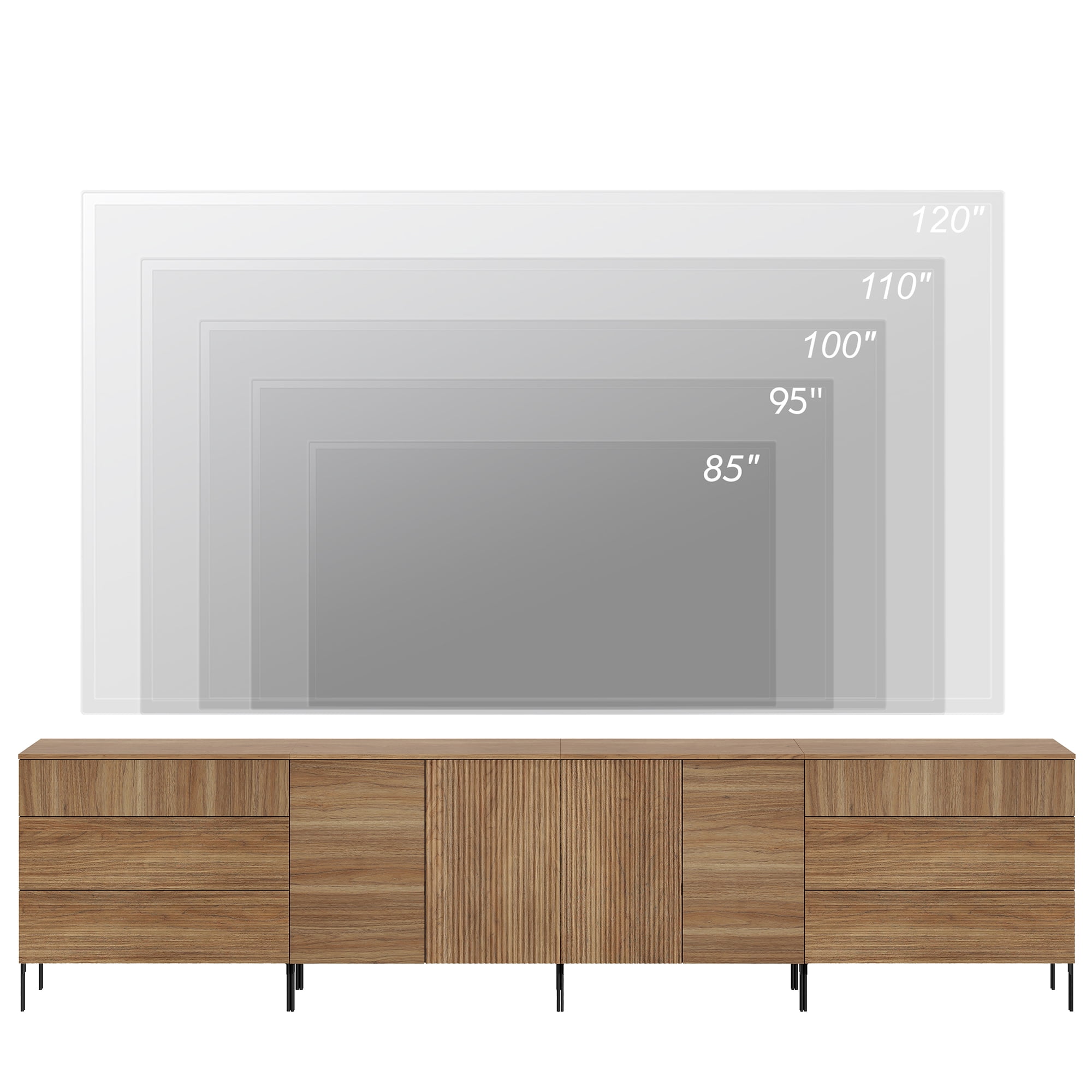 126" Modern Reeded 6-Drawer Dresser Set for Bedroom, Minimalist Chest of Drawers with Storage, Wooden Dresser for Living Room, Bedroom, Entryway