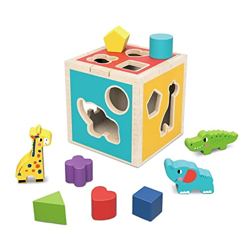 TOOKYLAND Forme en Bois Trieur Cube Jouet, Blocs d'Animaux en Bois Blocs de Forme Géométrique, Bébé Trieur Jouet Montessori Jouets pour 1 2 3 Ans