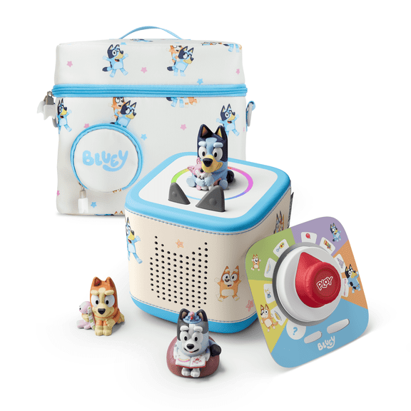 Toniebox 2 Screen-Free Audio Player Bluey Bundle with Tonieplay Game, Controller, Sleeve, Carry Case, 3 Tonies - Sky Blue