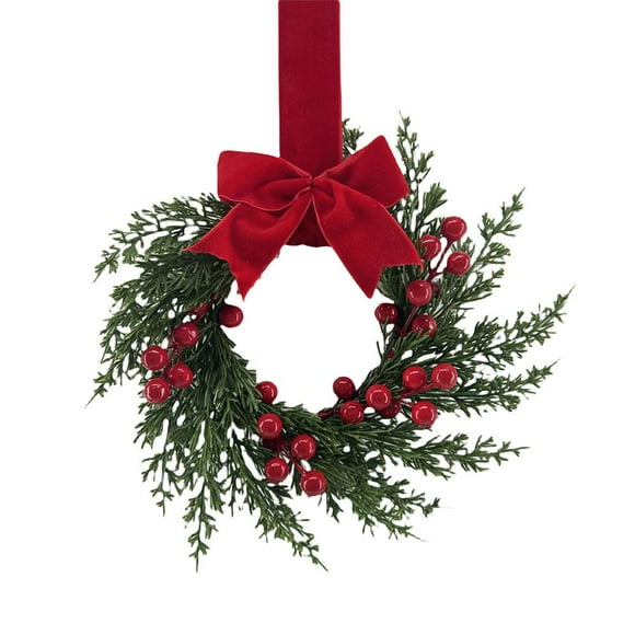 Christmas Decorations Artificial Wreaths for Front Door,Large Elegant Wreath,Mini Wreath with Artificial Red Berries and Ribbon Bow Small Xmas Reef for Cabinets Window Wall Holiday Decor