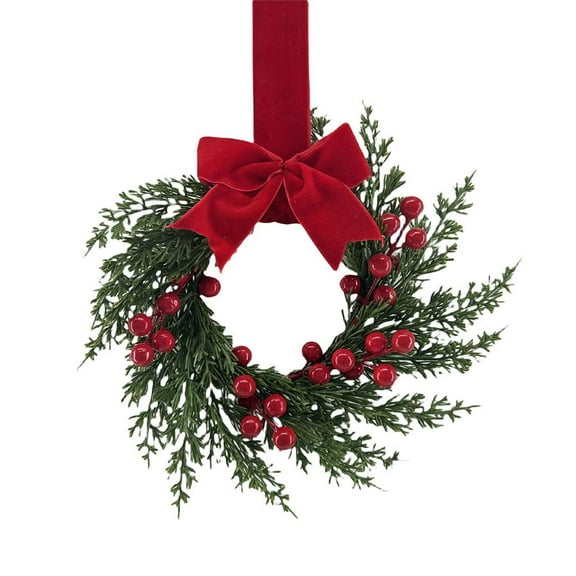 Christmas Decorations Artificial Wreaths, Christmas Wreaths for Front Door, Kitchen Decor Mini Wreath, Ribbon Bow Small Xmas Reef for Cabinets Window Wall Holiday Decor