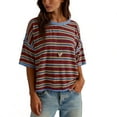 thumbnail image 2 of Byworldtasic Oversized Striped T-Shirts for Women Summer Color Block Short Sleeve Tops Drop Shoulder Boxy Tees, 2 of 8