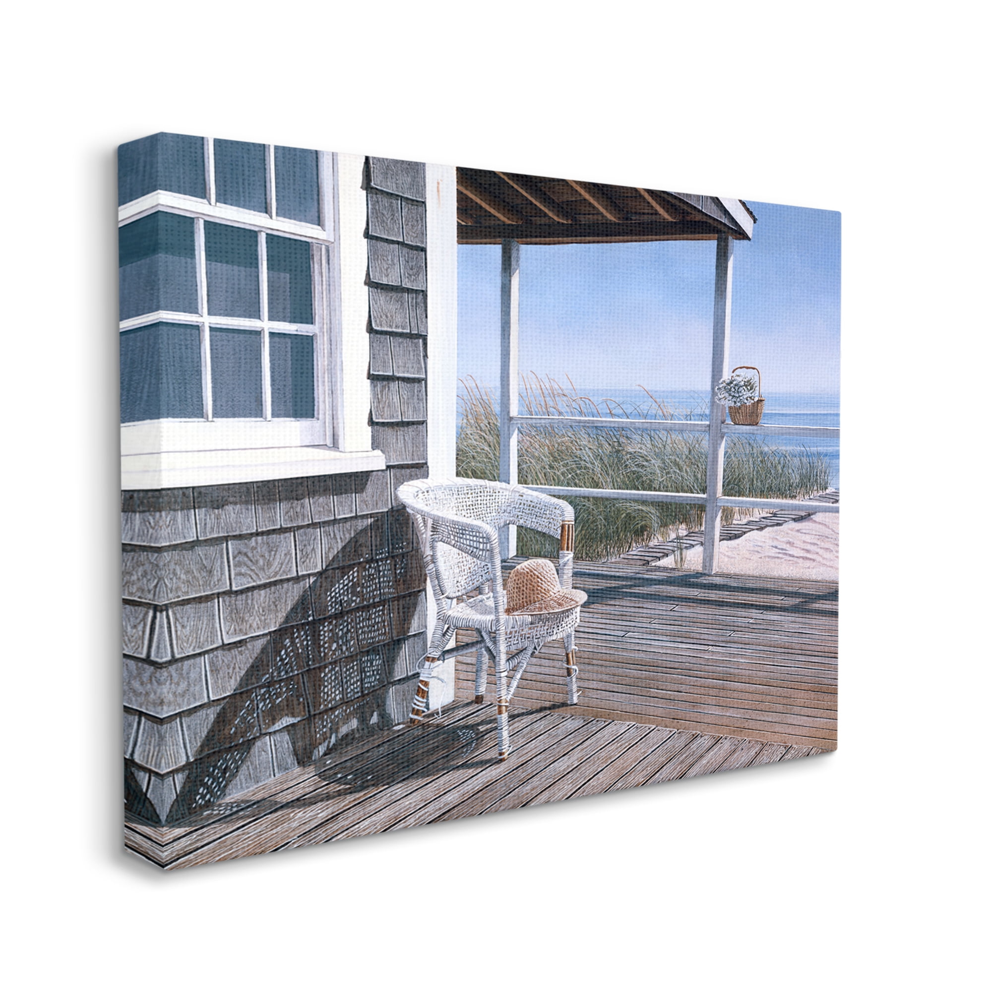 Stupell Industries Coastal Cottage Porch Chair Seaside Boardwalk Scenery Painting Gallery Wrapped Canvas Print Wall Art, Design by Tom Mielko