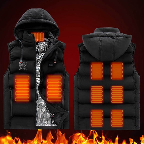Chaquetas y abrigos casuales con capucha y sin mangas para hombre Chaqueta térmica Nine Districts con control doble y carga USB Blusa con capucha y cremallera de apertura y cierre Blusa de poliéster p