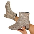 thumbnail image 4 of XIMIN Women Glitter Sparkly Booties Chunky Heels Ankle Boot with Side Zipper Low Heel Casual Block Heeled Short Boots Non Slip Wedding Dress Boots, 4 of 8