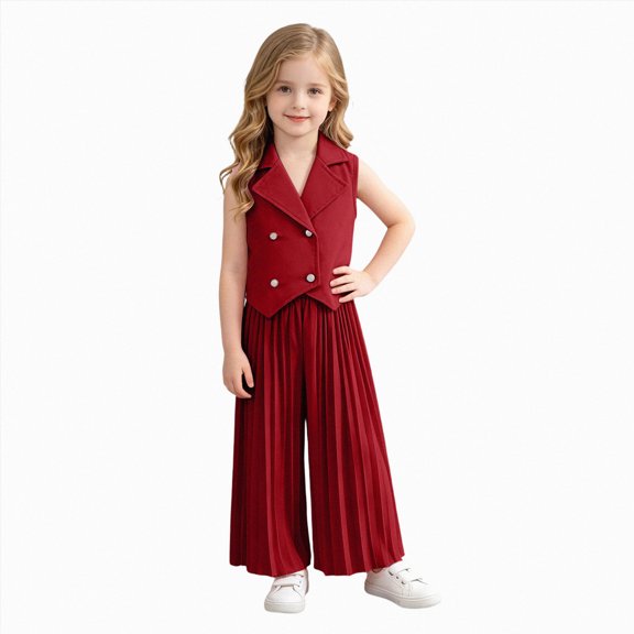 Kogui Toddler Girl Outfits Summer Girls Ribbed Knit 2 Piece Outfit Set, Short Sleeve Top with Wide Leg Pants, Summer Casual Clothing 3T 4T (Wine,3-4 Years)