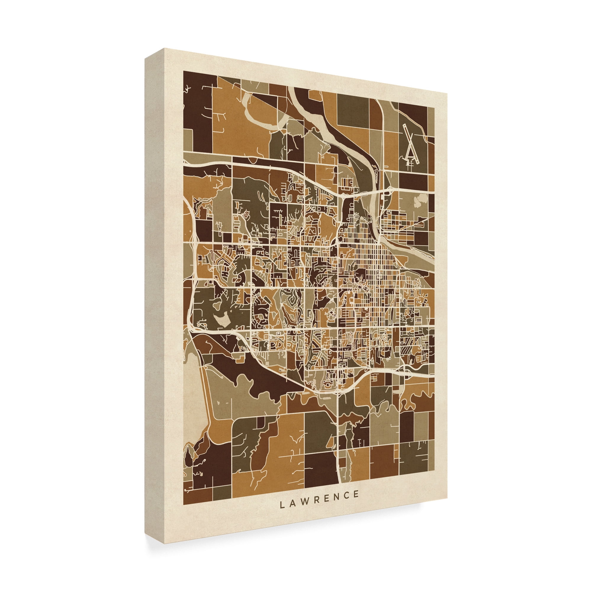 Trademark Fine Art 'Lawrence Kansas City Map Brown' Canvas Art by Michael Tompsett