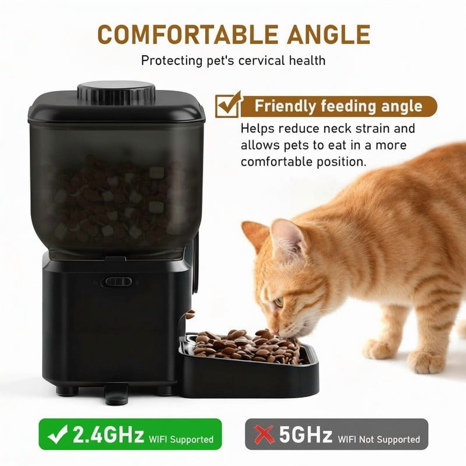 Topchances Automatic Pet Feeder, Dog Cat Food Dispenser with HD Camera, Smart Timed, APP Control, Dual Power Supply, Anti-Jam Design, 6.5L Large Capacity (Black)