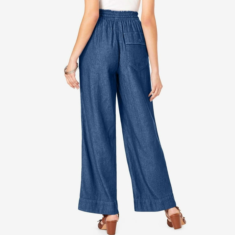 PLLFRLRT Baggy Jeans for Woman Wide Leg Denim Pants Elastic Waist